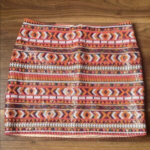 Banana Republic Tribal Mini Skirt Pink Orange White Summer Sequins